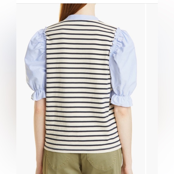 Veronica Beard Raegan Striped Puff Sleeve Top - Picture 5 of 6
